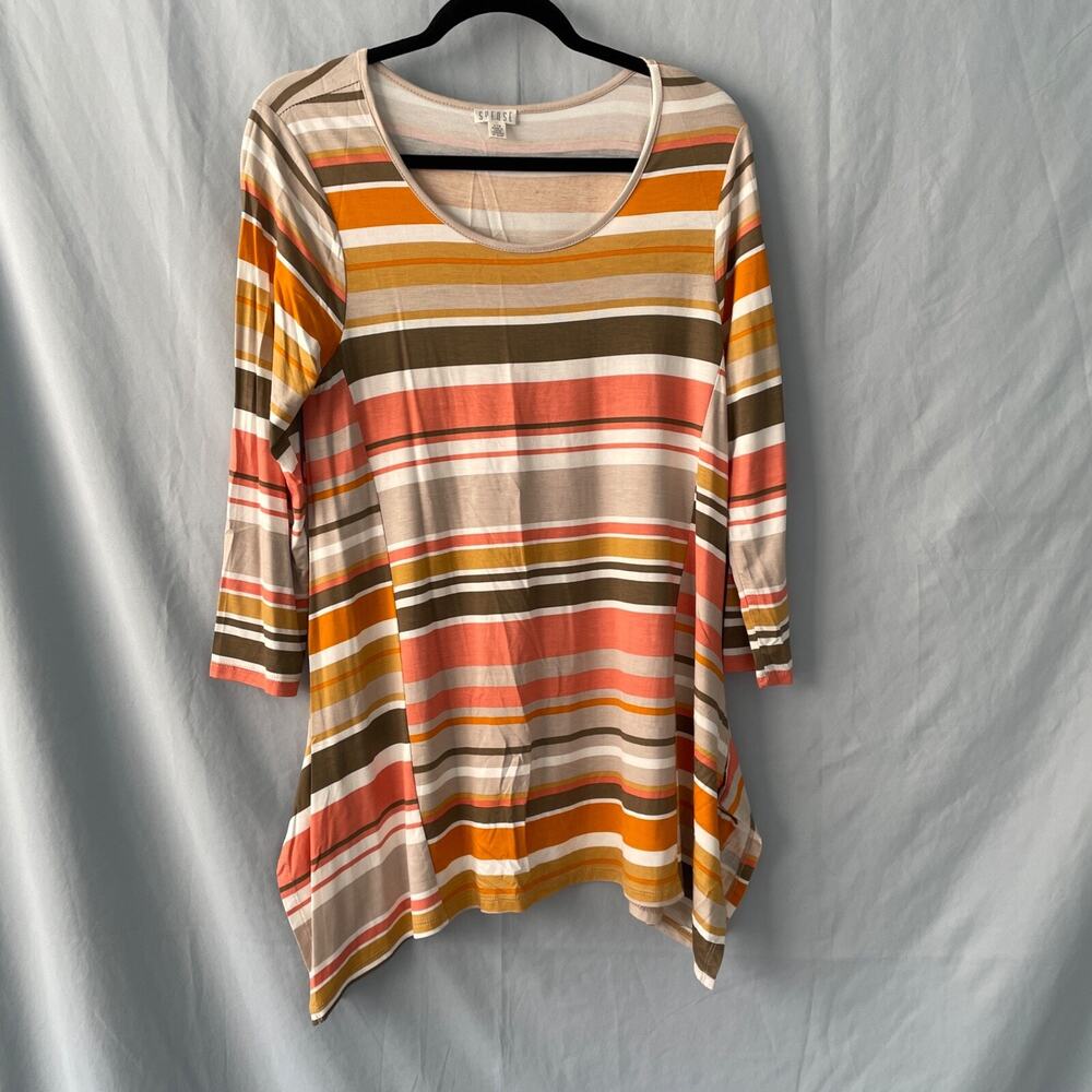 Women’s Spense Striped Tunic Top Size Large 3/4 Sleeves Multicolor